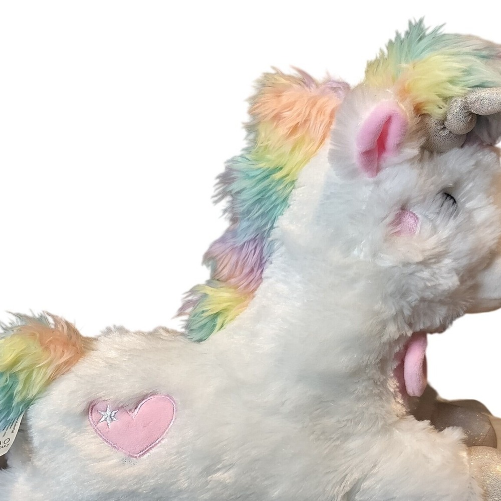 FAO Schwarz 16" Glow Brights Plush Unicorn Rainbow Mane Bow Lights Sounds NEW - Picture 5 of 9